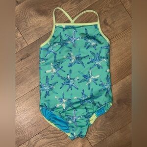Lands' End Teal & Blue Starfish One-Piece Swimsuit